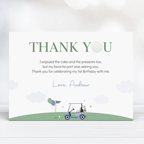 Golf Birthday Thank You Card Editable Hole in One Party Thank You Notes Template | GFB