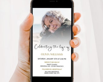 Celebration Of Life Phone Invitation with Photo, Memorial Evite, Editable Text Message Invitation