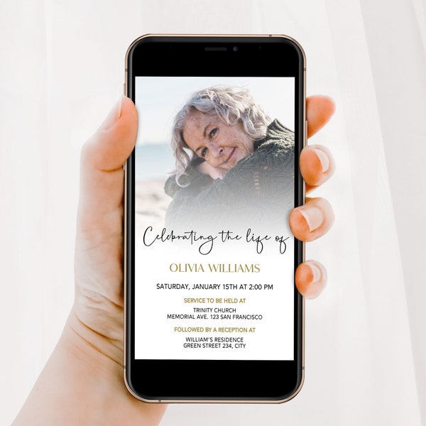 Celebration Of Life Phone Invitation with Photo, Memorial Evite, Editable Text Message Invitation