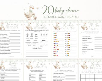 Zestaw gier Silly Goose na baby shower, zestaw w kolorze szałwiowo-zielonym, do druku Canva