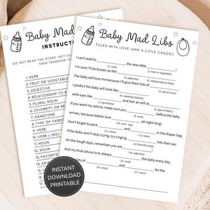Babyshower Mad Libs-spel afdrukbaar, grappige activiteit babystrooisel, pdf direct downloaden
