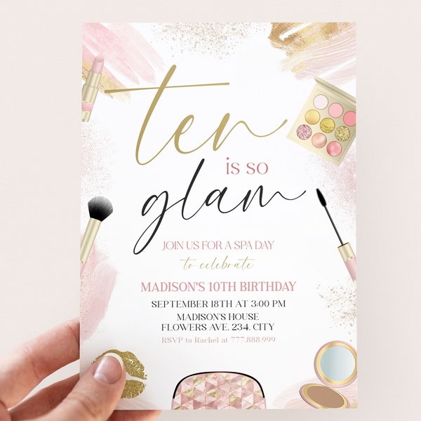 Glam Party Girl 10th Birthday Invitation Editable Makeup Spa Birthday Party Invite Template