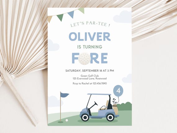 Golf 4th Birthday Invitation, Editable Canva Template