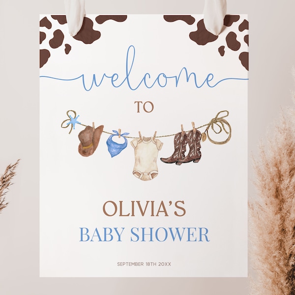 Baby Shower Welcome Sign Cowboy Theme Editable Blue Western Baby Shower Boy Decorations | WSB