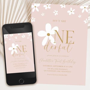Non è un invito di compleanno davvero speciale? Invito di compleanno per bambina Daisy, modificabile, modello moderno Boho Canva.