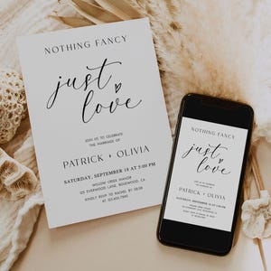 Nothing Fancy Just Love Invitation Editable, Simple Minimalist Intimate Wedding Invite, Elopement Reception Digital Canva Template