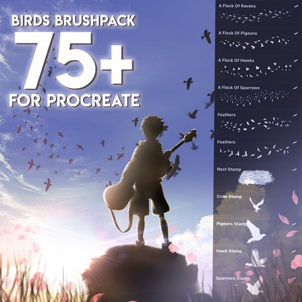 Birds Brushpack 75+ for Procreate (sparrows, hawks, crows, pigeons, feathers, nests)