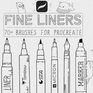 70 Fine Liner Brush Set for Procreate Micron, Fineliners, Stipple Brushes, Pattern Brushes, inking and lineart image 1