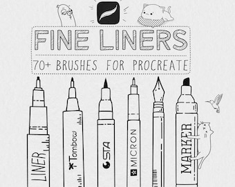 70+ Fine Liner Brush Set for Procreate | Micron, Fineliners, Stipple Brushes, Pattern Brushes, inking and lineart