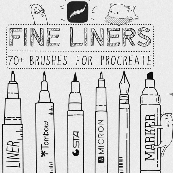 70+ Fine Liner Brush Set for Procreate | Micron, Fineliners, Stipple Brushes, Pattern Brushes, inking and lineart