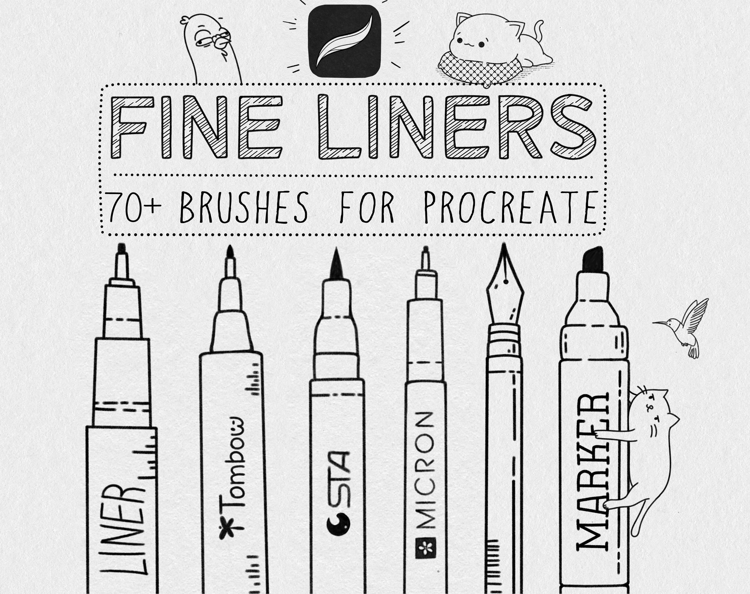 70 Fine Liner Brush Set for Procreate Micron, Fineliners, Stipple