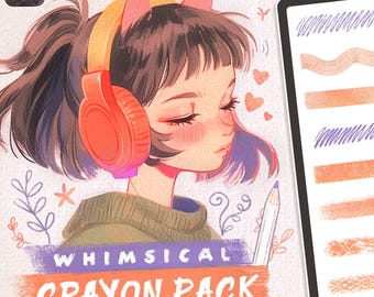 Procreate Anime Crayon Brushes – Whimsical 50 Pack, Paper and Chalk Textures, Stamps