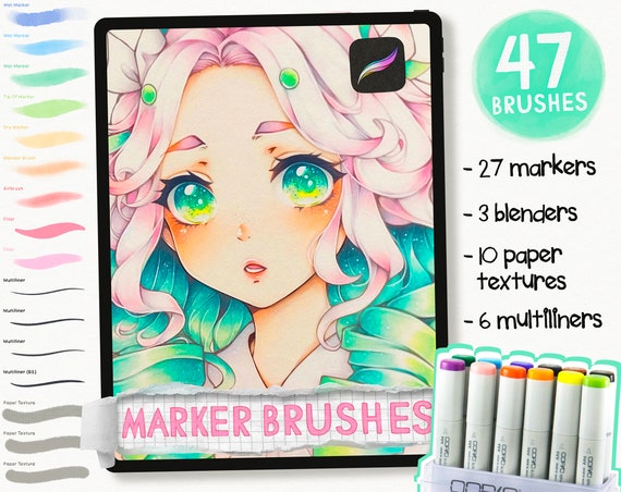 40 Copic Inspired Marker Brush Set Airbrush, Multiliner, Blender