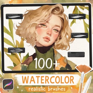 100 Realistic Watercolor Brushes for Procreate – Paper and Canvas Textures, Wet Watercolor Stamps