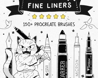 150+ Fine Liner Brush Set for Procreate: Micron, Stipple, Pattern, Inking and Lineart Brushes