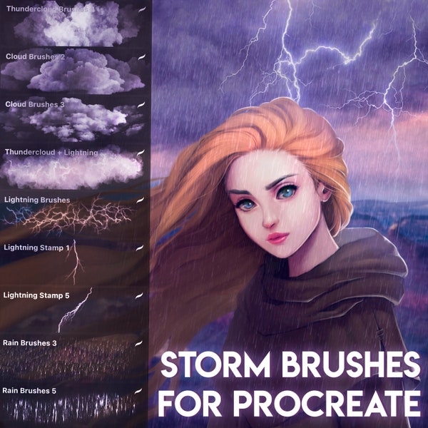 Storm Brushes for Procreate (Rain, Lightning, Clouds, Puddles)