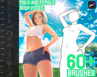 60+ Männliche und Weibliche Körper Posen Stempel für Procreate