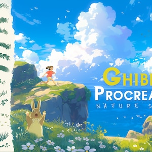 Gemütlicher Ghibli Style Procreate Pinsel: Natur, Laub, Wolken, Wasser, Blumen, Gras (Tutorials)