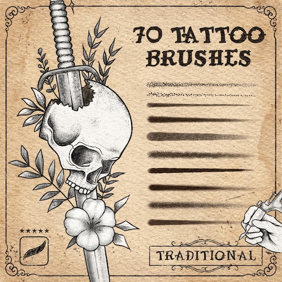 70 Procreate Tattoo Brushes: Stipple Shader, Traditional, Dotwork & Shading Set for Procreate