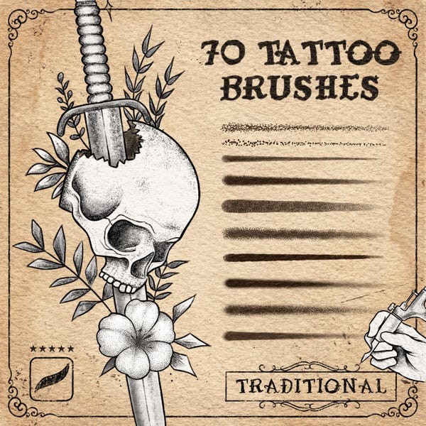 70 Procreate Tattoo Brushes: Stipple Shader, Traditional, Dotwork & Shading Set for Procreate