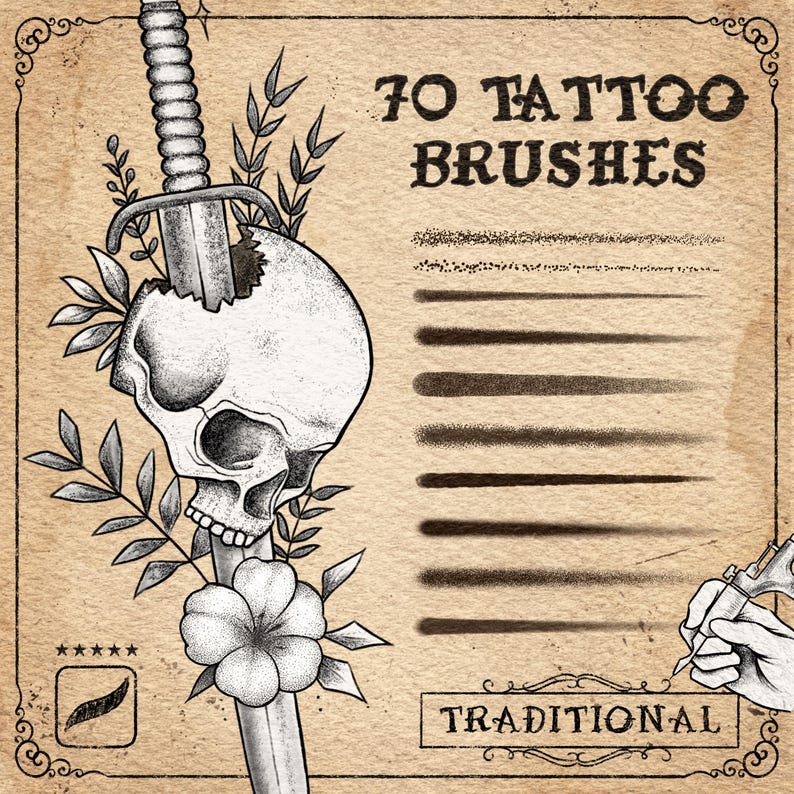 70 Procreate tatueringsborstar: Stipple Shader, Traditional, Dotwork och Shading Set för Procreate bild 1