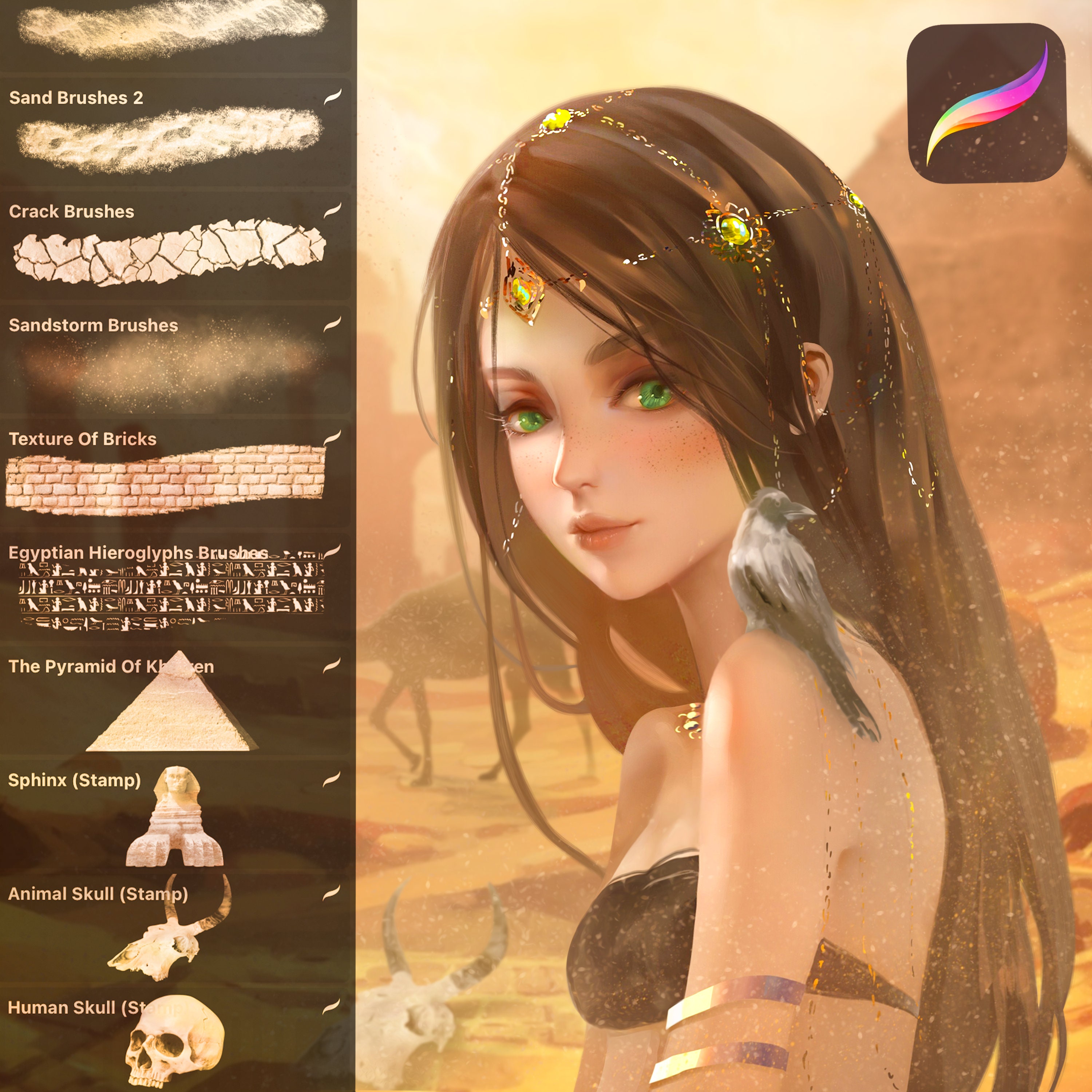 Egypt Brushes Set for Procreate (desert, sand, pyramids, sand dust and so on)