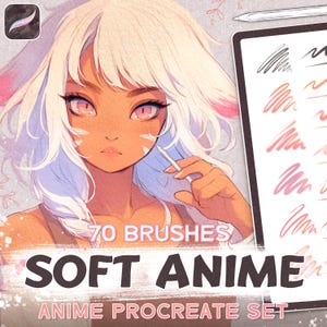 Oltre 70 pennelli Anime Soft Style per Procreate, pennelli morbidi per disegno, pennelli per personaggi, pennelli per pennarelli, texture di carta,