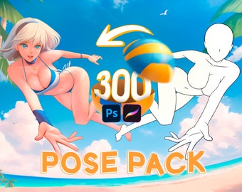 300+ penseelset voor lichaamshoudingen: mannelijke en vrouwelijke stempels voor Procreate, Photoshop