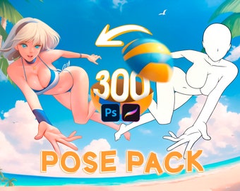 300+ Body Poses Pack for Procreate, Photoshop | Male and Female poses stamps (Dynamic, Romantic and so on)