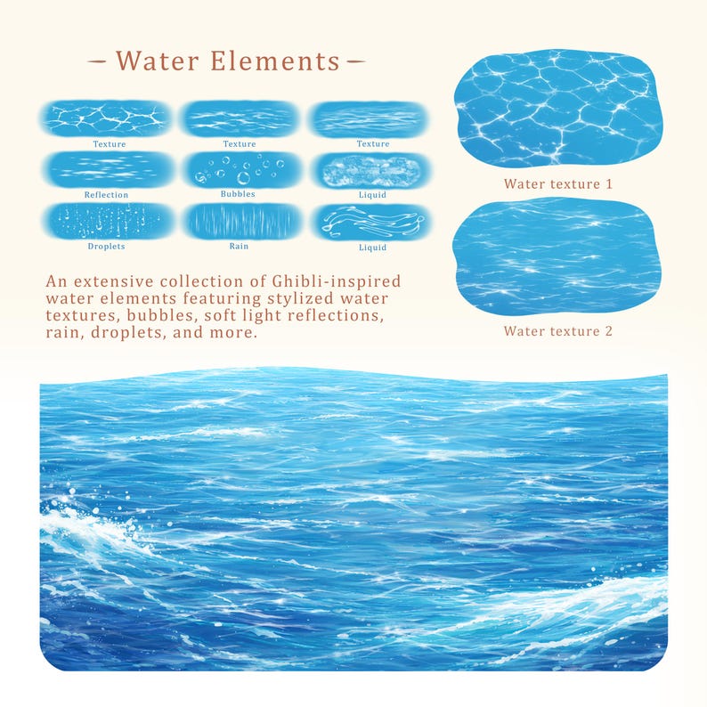 Ghibli Style Procreate Brushes: Nature, Foliage, Clouds, Water Effects (Digital Pack) image 4