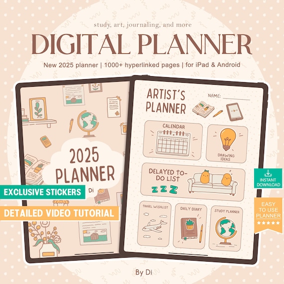 2025 Digital Planner, Goodnotes Notability Compatible, Cozy Design (Digital Download)