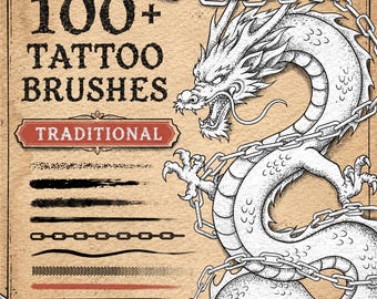 100 Procreate tatueringsborstar – traditionella Flash, Liner, Shader, Magnum, Stipple och Dotwork