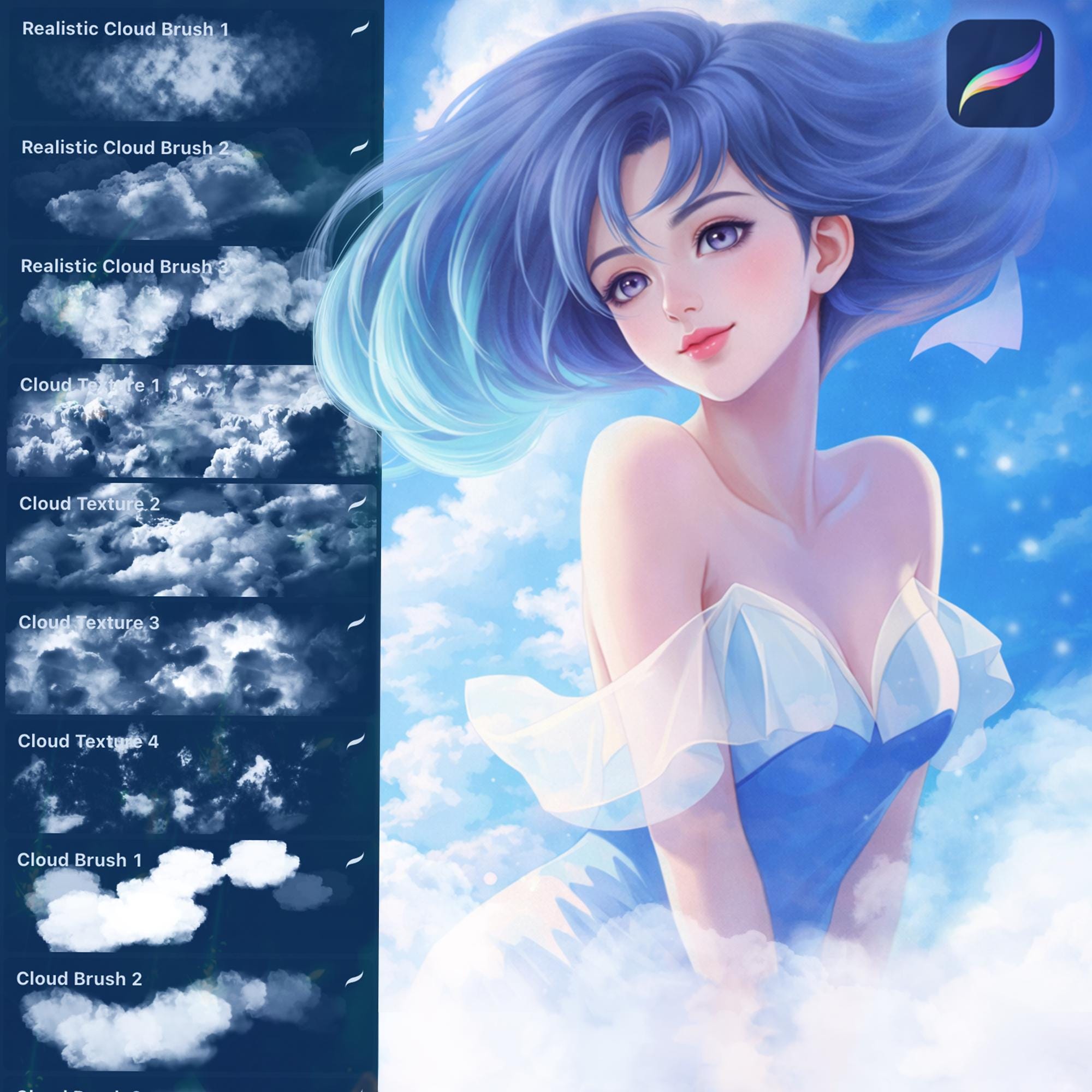 Cloud Brushes Set for Procreate (brushes, Texture, Stamp and so On ...