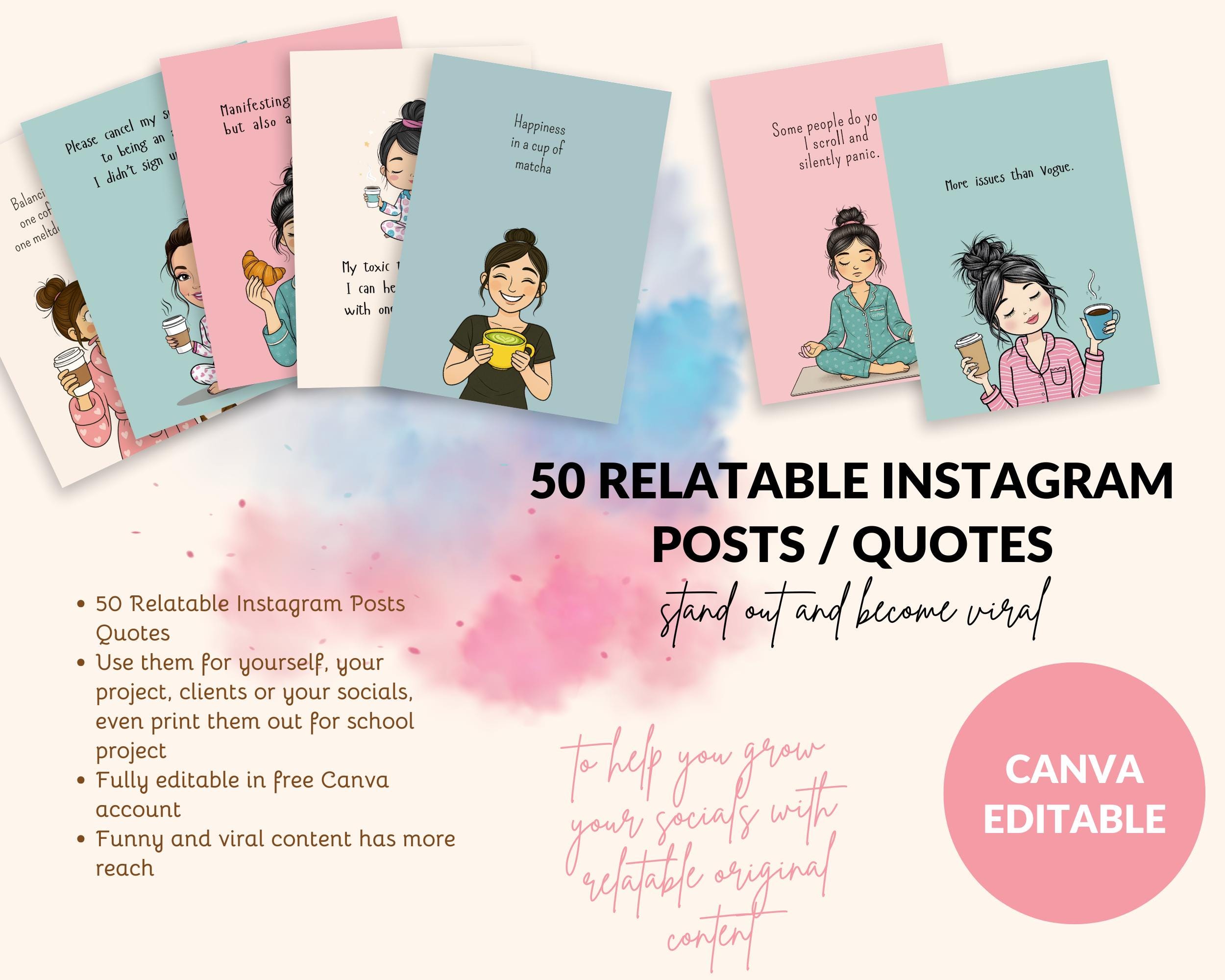 Relatable Instagram Notes 50 Instagram Templates, Funny Relatable Viral Posts, Quotes, Done-for ...