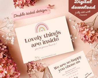Tarjetas de agradecimiento editables para empresas, plantilla de Canva para tarjetas de agradecimiento por su pedido, tarjetas de agradecimiento por compra para empresas, inserto de pedido imprimible