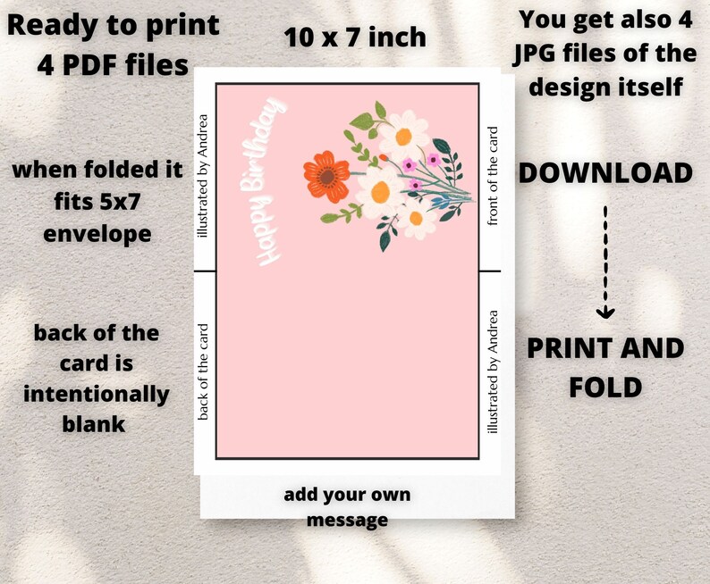 Printable Birthday Card - 4 Backgrounds - Happy Birthday Card - Hand ...