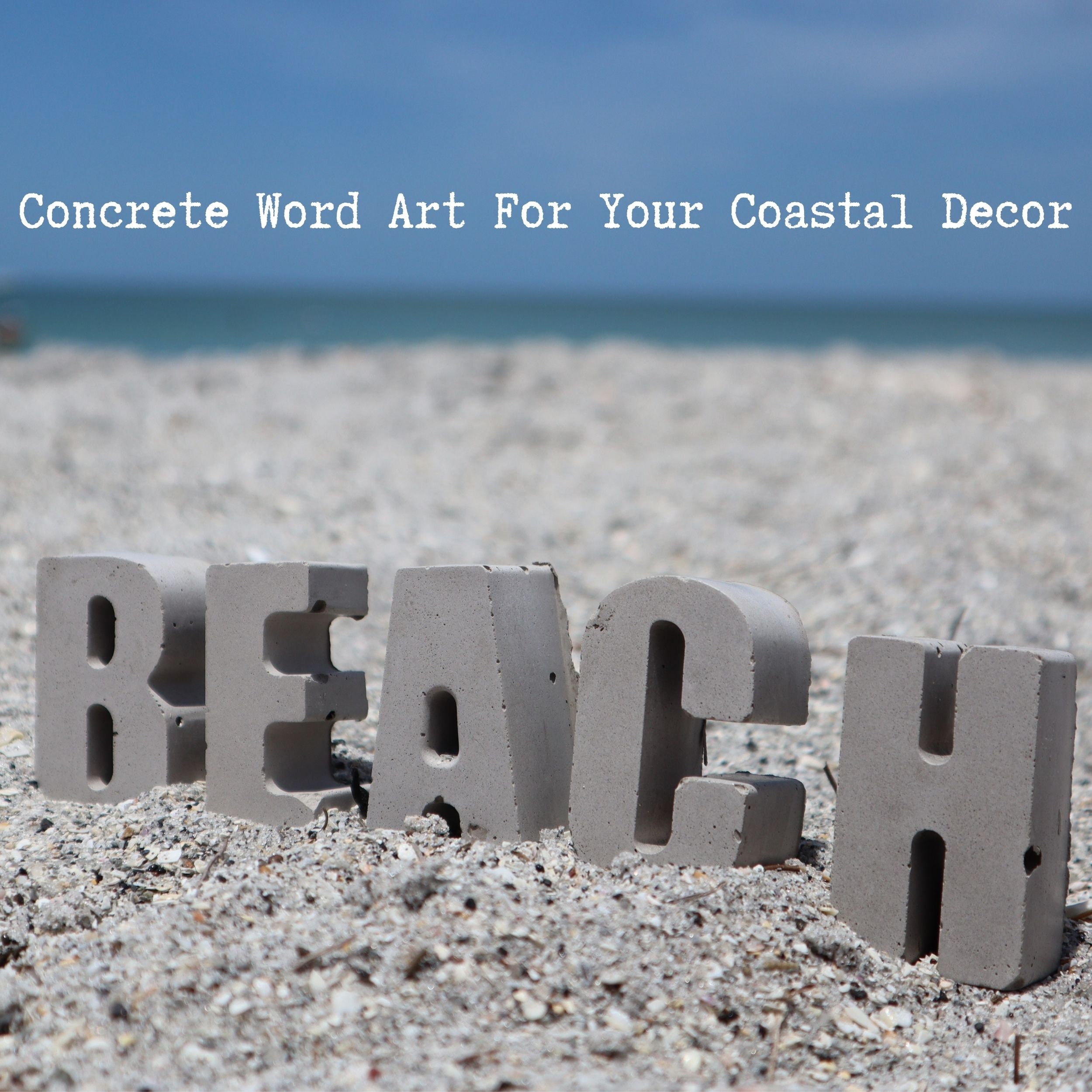 Concrete Letters Cement Words Beach Word Art Coastal Decor Etsy