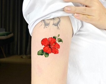 Red Hibiscus Temporary Tattoo, Fake Tattoo, Tattoo Artist Gift, Festival Tattoo, Waterproof Tattoo, Tattoo Lovers Gift, Flowers Tattoo