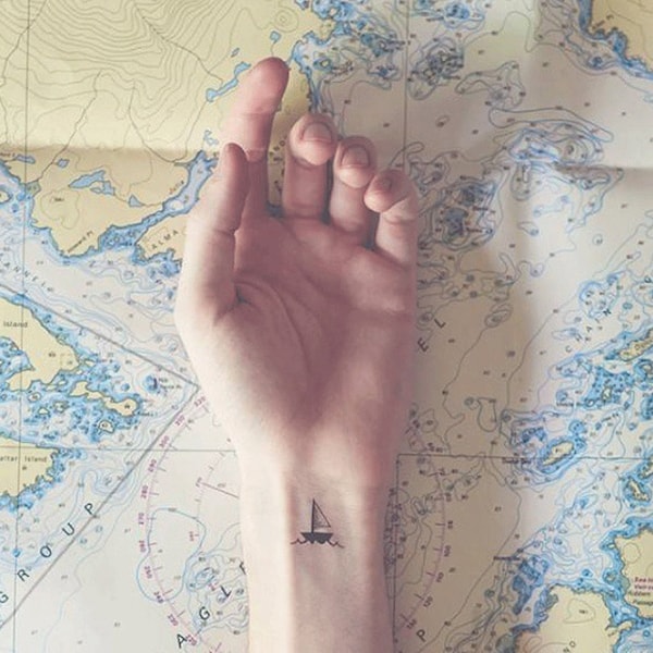 Custom Sailboat Temporary Tattoo - boat tattoo water sailing ocean tattoo - beach tattoo- wrist arm tattoo - Sketch simple tattoo