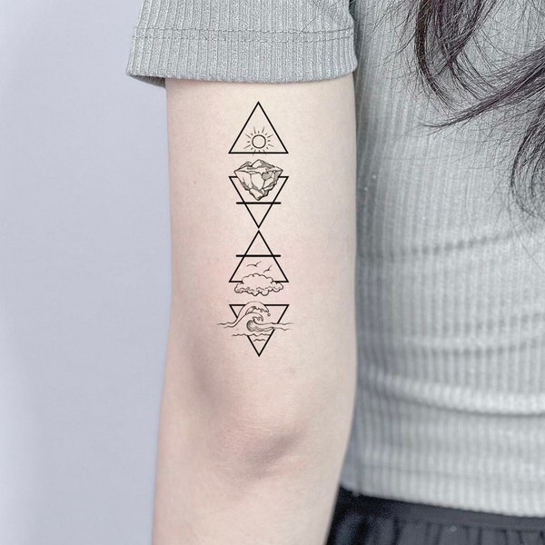 Four Elements Temporary Tattoo, Fake Tattoo, Nature Tattoo, Removable Tattoo, Waterproof Tattoo, Tattoo Lovers Gift, Tattoo Stickers