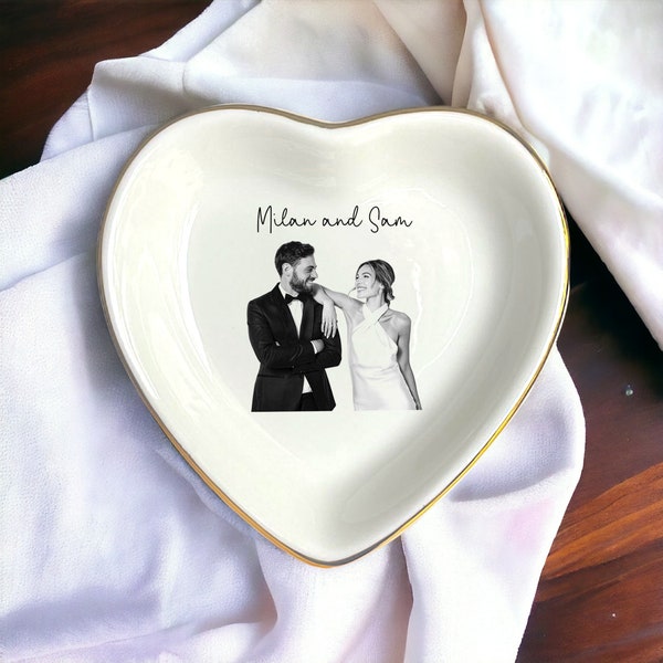 Custom Photo On Ring Dish, Jewelry Dish, Wedding Gift, Memory Jewelry Holder, Engagement Ring Dish Holder, Engagement Gifts for Couples