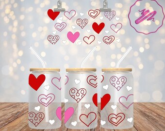 Handcrafted Coffee Libby Cups - Custom Vinyl Decals - Glass Can Mugs for valentine's day.