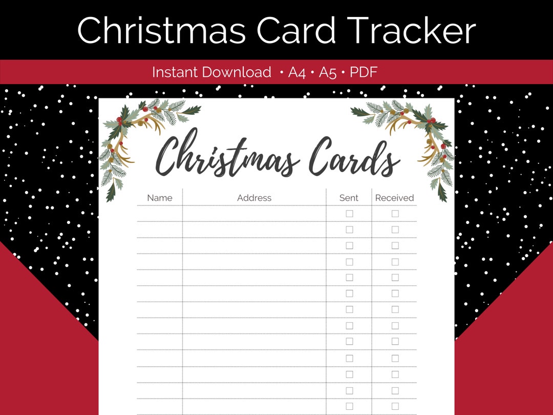 Christmas Card Tracker Printable Christmas Card Checklist Holiday Card ...