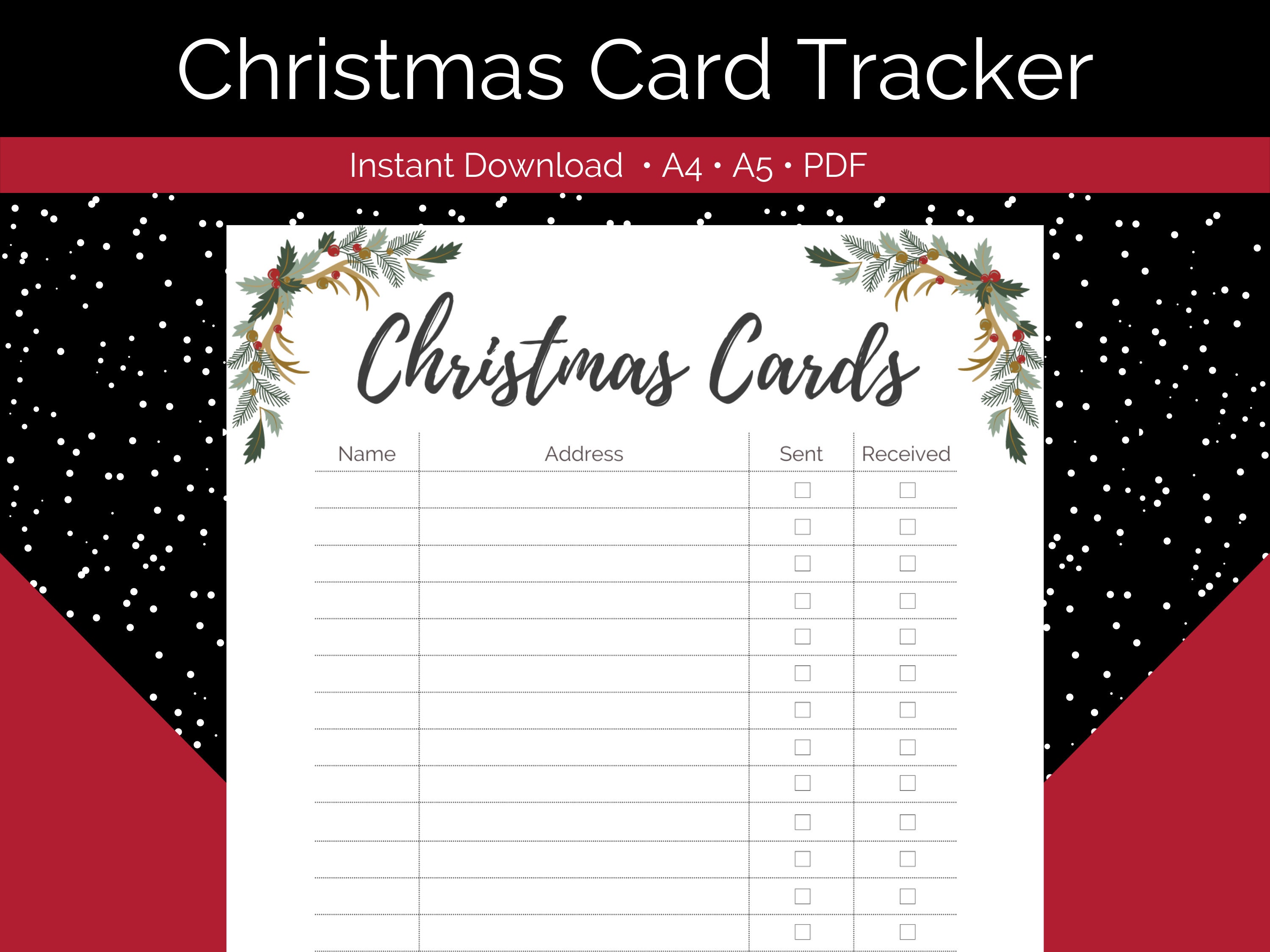 Christmas Card Tracker Printable Christmas Card Checklist Holiday Card ...