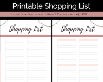 Grocery Shopping List Printable, A4 A5 PDF (Digital Download)