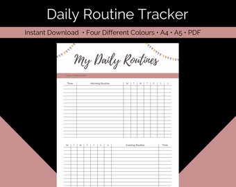 Daily Routine Tracker | Morning Routine Checklist Printable | Evening Routine Tracker | Daily Habits | A4 A5 | Digital Download