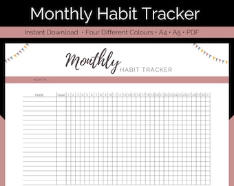 Monthly Habit Tracker Printable | Daily Habits Template | Habit Checklist Template | Routine Tracker | Digital Download | A5 A4 PDF