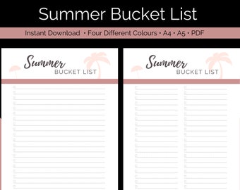 Summer Bucket List Printable | Bucket List Template | Summer Planner | Things to do Checklist | Post Lockdown | Digital Download PDF | A4 A5