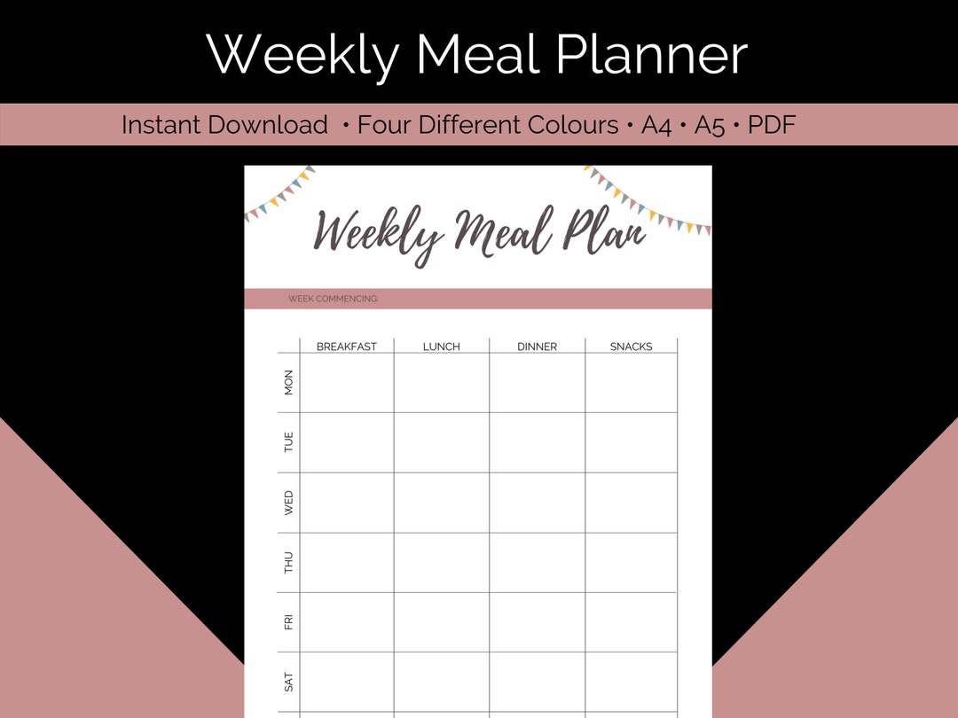 Weekly Meal Planner Printable Meal Prep Template 7 Day Menu Planner ...