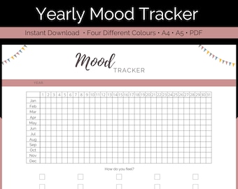 Yearly Mood Tracker Printable | Mood in Pixels | Emotion Log | Wellbeing Tracker | Anxiety Tracker | Digital Download | A4 A5 PDF